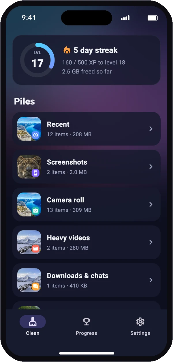Home screen showing smart piles